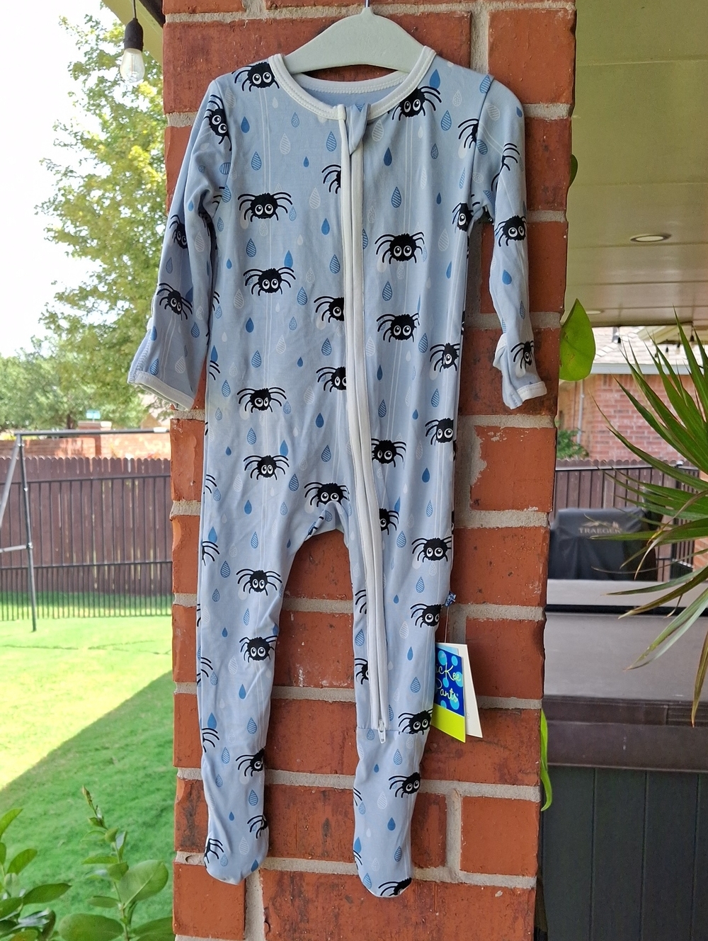 Kickee Pants Light Blue Spider & Raindrop Footed One-Piece